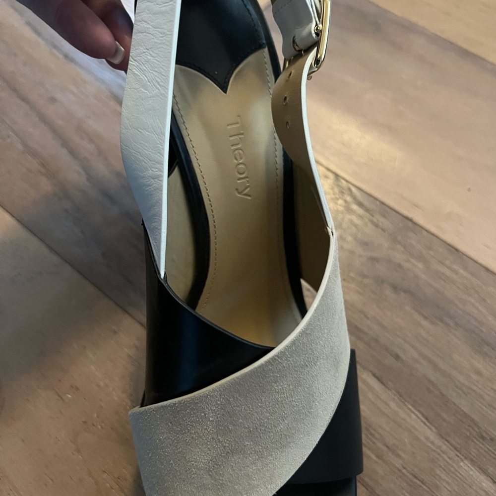 Theory Multi Color Open Toe Sling Back Chunky Heel - image 3